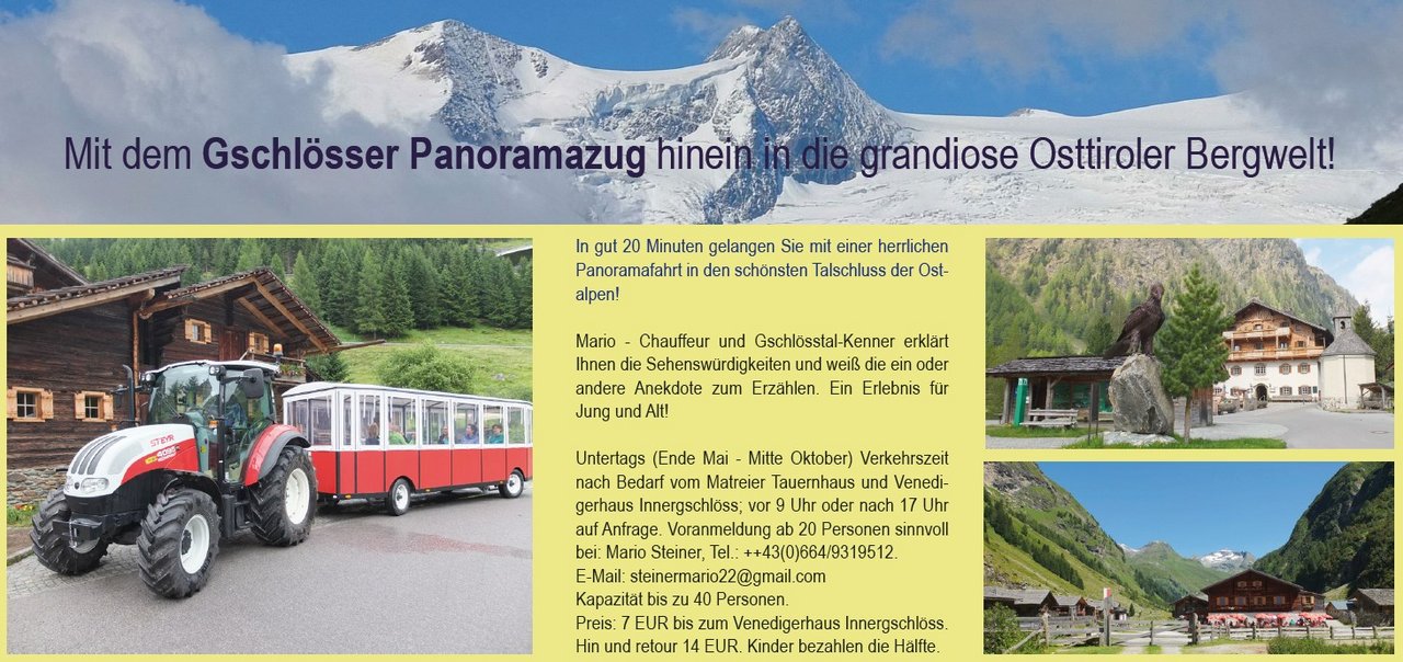 Gschlösser Panoramazug Matreier Tauernhaus - Berghaus Außergschlöß/Außergschlöß - Frauenbrünnl - Felsenkapelle - Venedigerhaus Innergschlöß