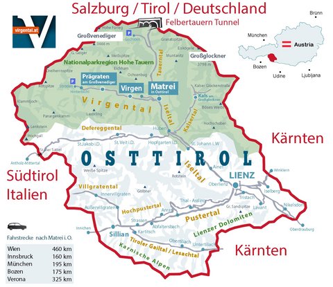 Osttirol Karte Landkarte | Virgental Matrei in Osttirol Prägraten am Großvenediger