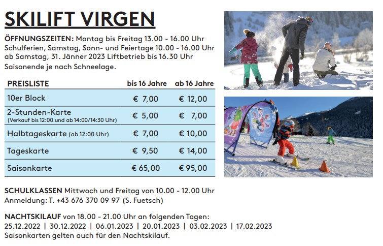 Preise Skigebiet Virgen am Fellachlift 