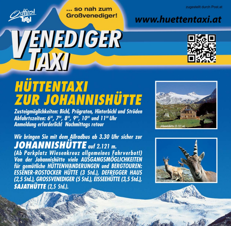 Venedigertaxi – Hüttentaxi zur Johannishütte 2.121m